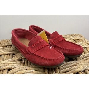 Piero Massetti Loafers Womens Sz 37 Red US 6 Shoes Moccasin‎ New Suede Leather